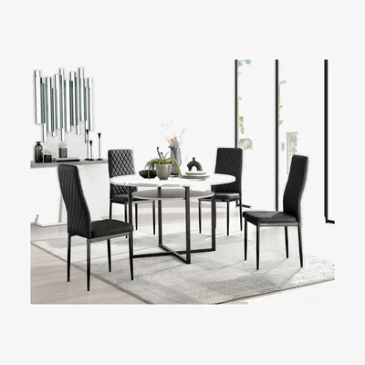 The Range Adley Grey Concrete EffectDining Set and 4 Velvet Milan Black Leg Chairs - Black