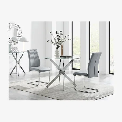 The Range Novara 100cm Round Dining Table  2 Lorenzo Chairs - Grey
