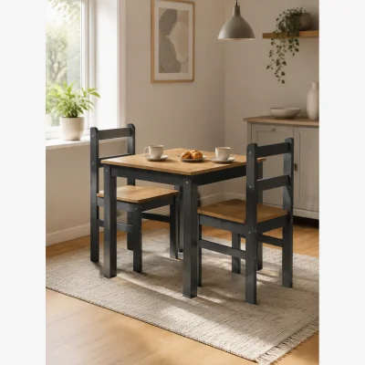 The Range Corona Charcoal Grey Rio Dining Table 2 Chairs Set Solid Wood Mexican Pine - Charcoal Grey