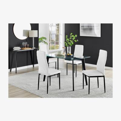 The Range Malmo Glass and Black Leg Dining Table and 4 Milan Black Leg Chairs - White