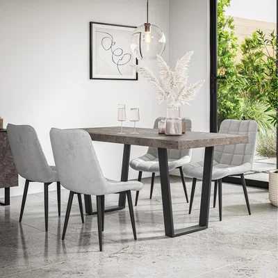 The Range Aria Dining Table And Chairs - Concrete Effect Table w 4-6 Nova Velvet Chair - Grey / 4