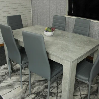 The Range Modern Stone Grey Table With 6 Grey Metal Chairs - Stone Grey