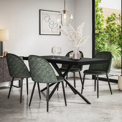 The Range Donni Black Top Rectangle Dining Table and 4 Raye Velvet Chairs - Green - Green