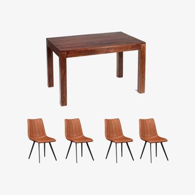 The Range Dakota Mango Wood 4Ft Medium Dining Table Set With 4 Chairs - Dark Wood