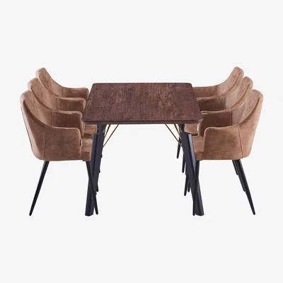 The Range Zarah Cosmo LUX Dining Set Includes a Table with 6 Faux Leather Chairs - Beige