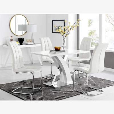 The Range Atlanta White Gloss And Chrome Rectangle Dining Table And 4 Murano Dining Chairs - White