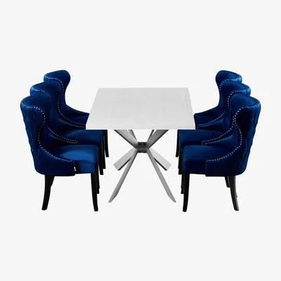 The Range Mayfair Duke LUX Dining Set a Table and Chairs Set of 6 - Royal Blue
