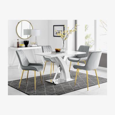 The Range Atlanta 4 White Dining Table and 4 Pesaro Gold Leg Chairs - Grey
