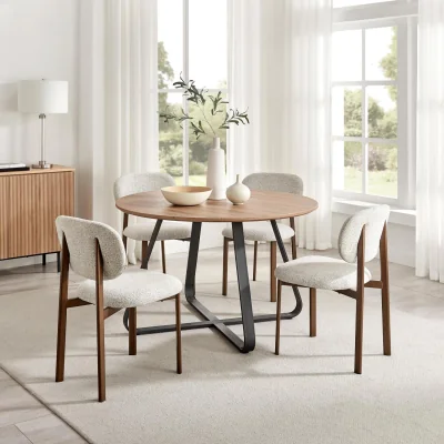 The Range Santorini Round Wood Effect Dining Table 4 Mirelle Chairs - Lighht Grey