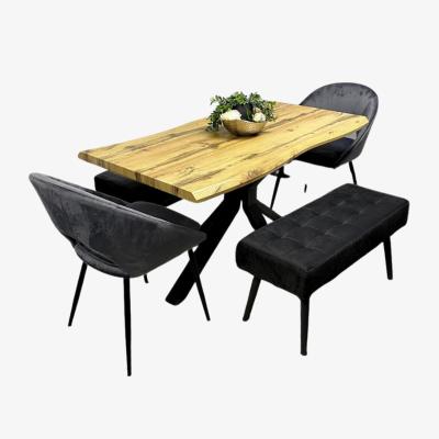 The Range Woode Dining Table with 2 Velvet Chairs and 2 Benches Dining Room Furniture - Grey