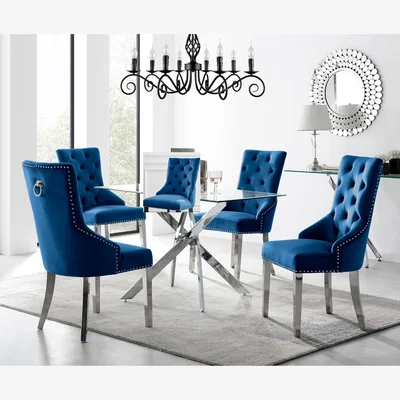 The Range Leonardo 4 Modern Stylish Kitchen Dining Table and 4 Belgravia Chairs - Blue