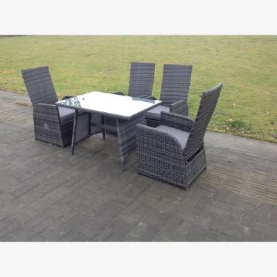 The Range Oblong Table Adjustable Reclining Rattan Dining Set Mixed Grey 4 Chairs