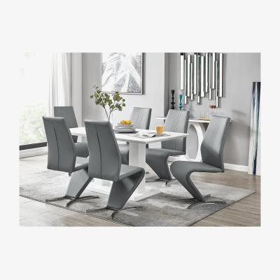 The Range Imperia White High Gloss Dining Table and 6 Willow Chairs Set - Grey