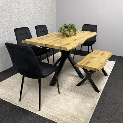 The Range Dining Set with Velvet Chairs and Bench - Black / Dining Set of 6 with 4 Velvet Chairs and Bench
