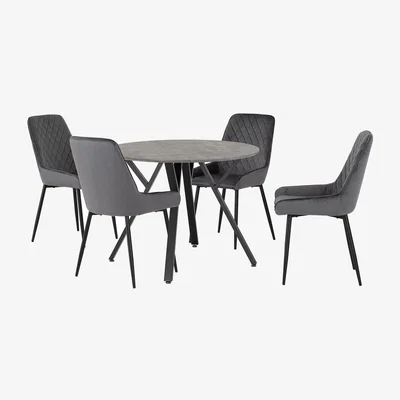 The Range Athens Round Dining Set with 4 Avery Chairs - Grey Velvet