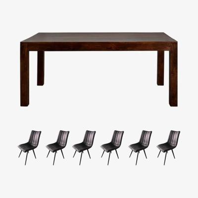 The Range Dakota Mango Wood 6Ft Large Dining Table Set With 6 Chairs - Dark Wood
