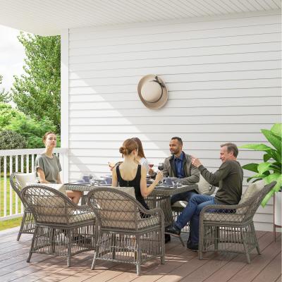 The Range Outsunny 6 Seater Rattan Dining Set with Seat Back Cushions - Grey