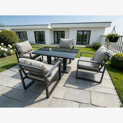 The Range Fimous 4-Seater Dining Set with Rising Table & Chairs - Dark Grey