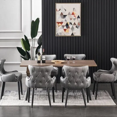 The Range Oxford Rocco LUX Dining Set Includes a Table and Chairs Set of 6 - Dark Grey