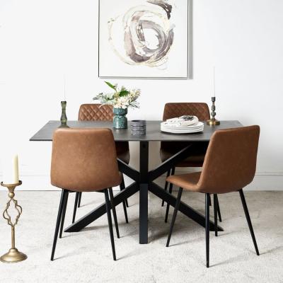 The Range Eastcote Black 150cm Dining Table  4 Ripley Dining Chairs - Tan