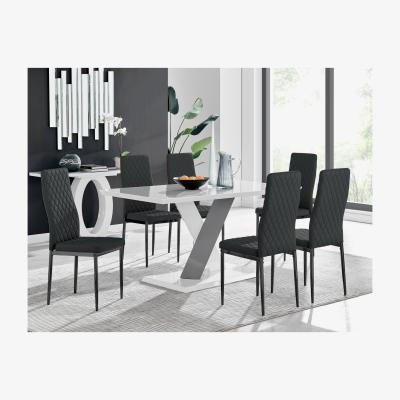 The Range Monza 6 WhiteGrey Dining Table  6 Milan Black Leg Chairs - Black