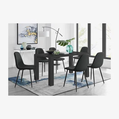 The Range Pivero 6 Black Dining Table and 6 Corona Black Leg Chairs - Black