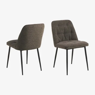 The Range Wyld Haus Belfast Brown Ceramic Dining Set with Black Steel Base and 4 Taupe Fabric Chairs - Brown