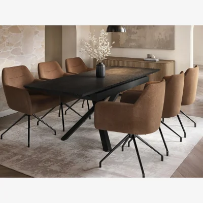 The Range Lexi & Isla Dining Set Extendable Table with 6 Swivel Chairs Brown - Black + Brown