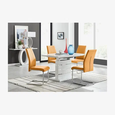 The Range Renato 120cm High Gloss Extending Kitchen Dining Table and 4 Lorenzo Chairs - Mustard