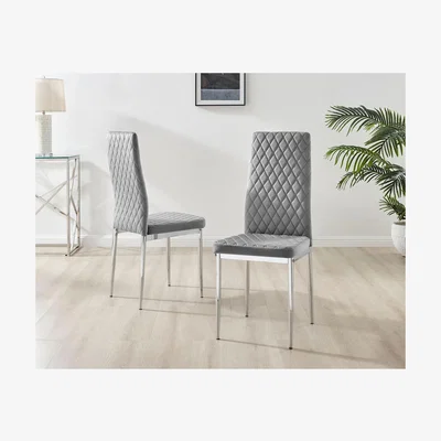 The Range Giovani Round Grey Large 120cm Table and 6 Velvet Milan Chairs - Grey