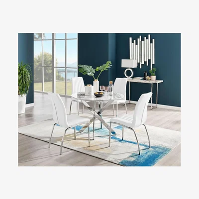 The Range Novara White Marble Effect Dining Table  4 Isco Chairs - White