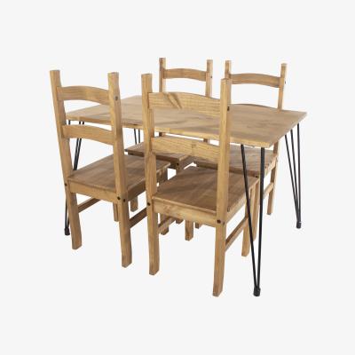 The Range Augusta dining table with 4 chairs set - Antique waxed pine