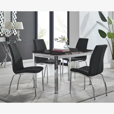 The Range Enna Black Glass Extending Dining Table and 4 Isco Chairs - Black