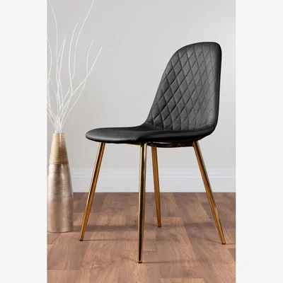 The Range Palma White Marble Effect Dining Table and 4 Corona Gold Leg Chairs - Black