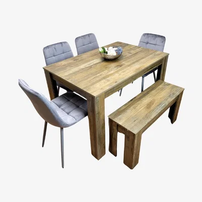 The Range Ruben Dining Table 4 Chairs and Bench - Rustic Effect