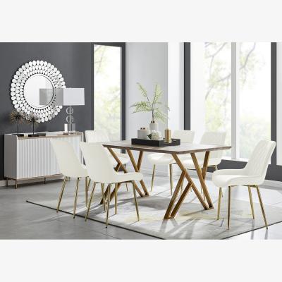 The Range Taranto Oak Effect Dining Table and 6 Pesaro Gold Leg Chairs - Cream