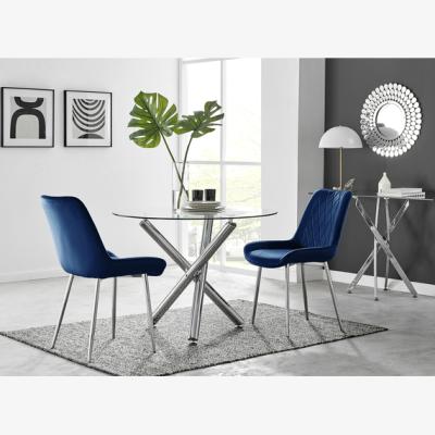 The Range Selina Round Dining Table with Two Pesaro Silver Leg Chairs - Navy