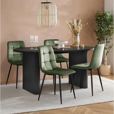 The Range Axel Oval Fluted Dining Table With 4 Chairs - Black