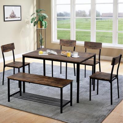 The Range Set of 6 Dining Table Chair and Bench - Brown