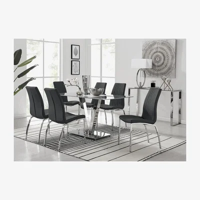 The Range Florini V Grey Dining Table and 6 Isco Chairs - Black