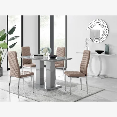 The Range Furniturebox UK Imperia 4 Modern Grey High Gloss Dining Table And 4 Modern Milan Chairs Set - Cappuccino