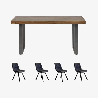 The Range Cosmopolitan Industrial Rectangular Dining Table Set With 4 Chairs - Light Wood