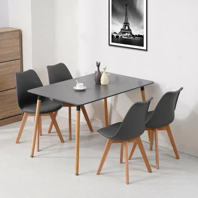 The Range Rectangle Wood Dining Table with 4 Chairs Set - Grey