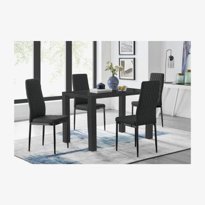 The Range Pivero 4 Black Dining Table and 4 Milan Black Leg Chairs - Black