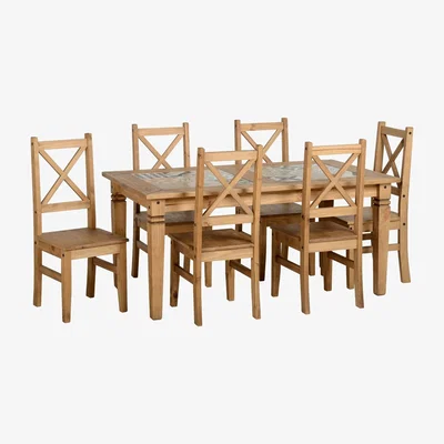 The Range Salvador Tile Top Table With 6 Chairs - distressed waxed pine