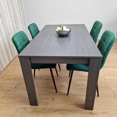 The Range Dining kitchen Table and 4 Green Velvet Chairs  - Green Grey
