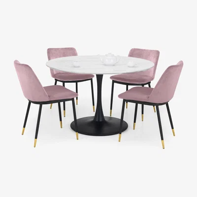 The Range Holland Round Table and Delaunay Chairs Set - Pink / 1 Table and 4 Chairs