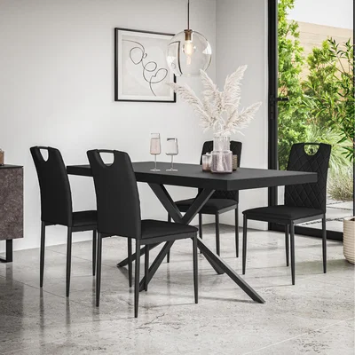 The Range Donni Dining Table And Monza Faux Leather Chairs - Black
