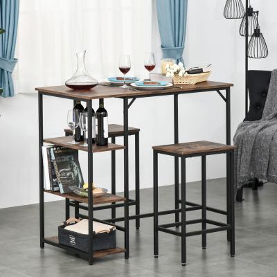 The Range Bar Height Dining Table Set with 2 Stools and Side Shelf  - Rustic Brown