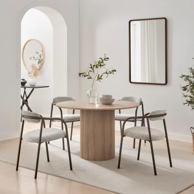 The Range Penrose Round Oak Effect Wood Dining Table 4 Rhea Chairs - Grey